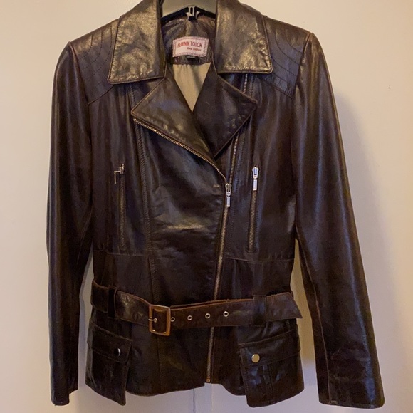 Leather Moto Jacket by FEMININ TOUCH. - Picture 2 of 13